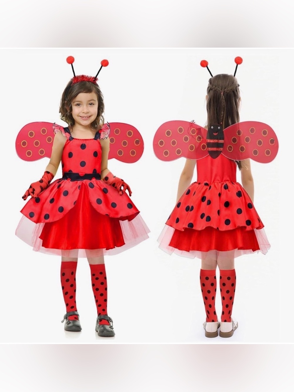 Girls Ladybug Halloween Costume Red Black Dress Wings Set Size Medium 7/8